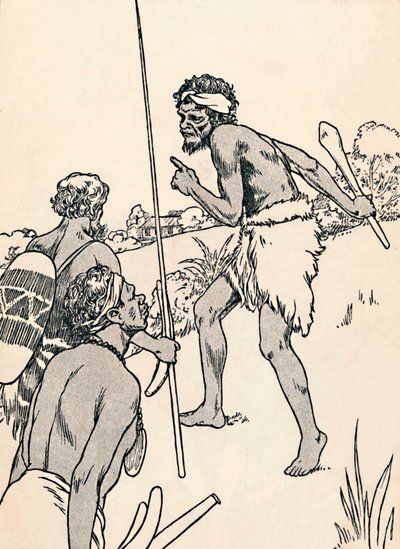 Hombres aborígenes acercándose a una granja de colonos, 1912 de Charles Robinson