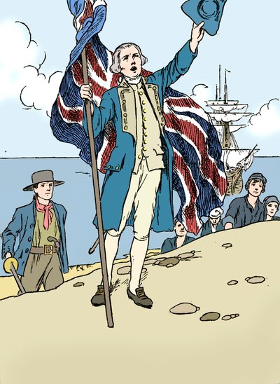 El Capitán Cook desembarcando en Australia, 1912 de Charles Robinson