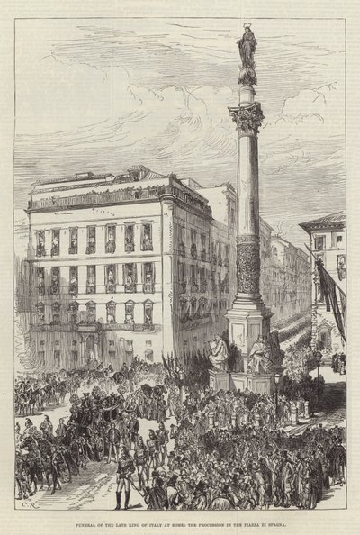 Funeral del difunto Rey de Italia en Roma, la procesión en la Piazza di Spagna de Sir John Charles Robinson