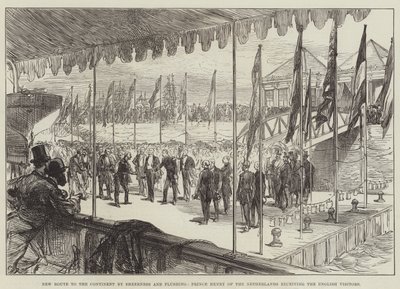 Nueva ruta al continente por Sheerness y Flushing, el príncipe Enrique de los Países Bajos recibiendo a los visitantes ingleses de Sir John Charles Robinson