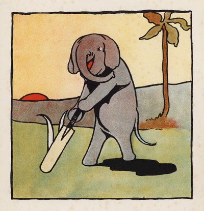 Tonterías: Elefante jugando al cricket (litografía en color) de Charles Robinson