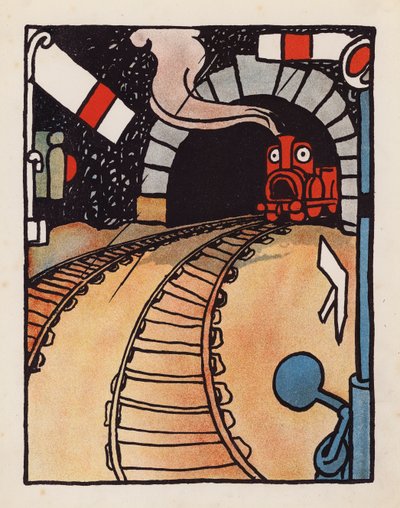 Tonterías: Motor con miedo a salir bajo la lluvia (litografía en color) de Charles Robinson