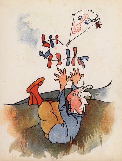 Tonterías: Hombre cayendo de su cometa (litografía en color) de Charles Robinson