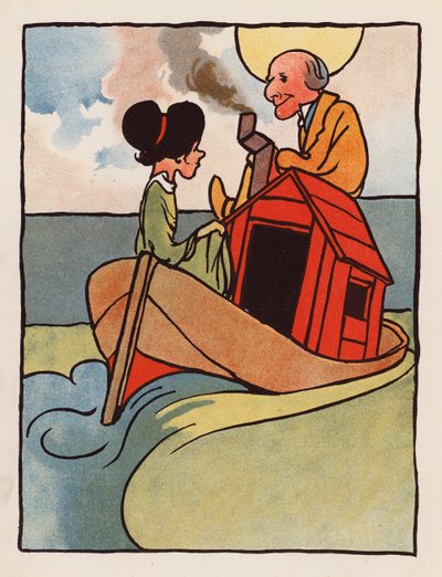 Tonterías: Anciano y su hija en casa en un barco (litografía en color) de Charles Robinson