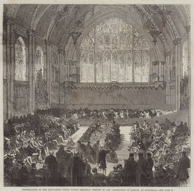 Presentación de la ventana conmemorativa de la hambruna del algodón de Lancashire a la Corporación de Londres, en Guildhall de Sir John Charles Robinson