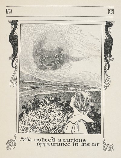 Notó una curiosa aparición en el aire.
Alicia y el gato de Cheshire. de Charles Robinson