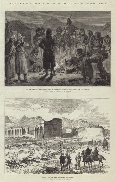 La guerra afgana, defensa de la posición británica en Sherpore, Cabul de Sir John Charles Robinson
