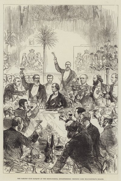El banquete del Carlton Club en la escuela de equitación, Knightsbridge, brindando por la salud de Lord Beaconsfield de Sir John Charles Robinson