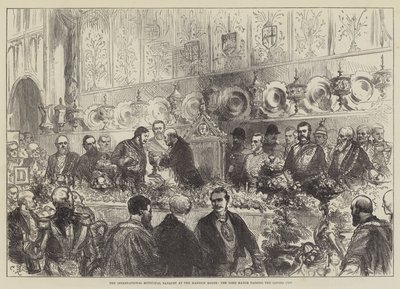 El banquete municipal internacional en la Mansion House, el alcalde pasando la copa de amor de Sir John Charles Robinson