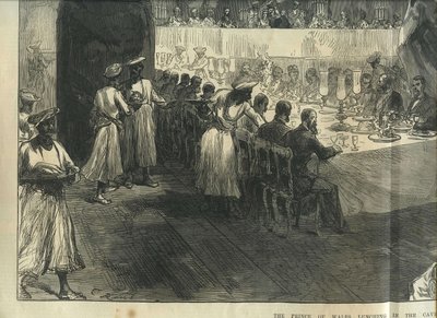 El Príncipe de Gales almuerza en las cuevas de Elefanta de Charles Robinson