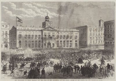 La revolución en España, izando la bandera de la revolución en las oficinas públicas en la Puerta del Sol, Madrid de Sir John Charles Robinson
