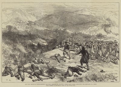 La Guerra, Batalla de Kniejesevacz, la Primera Brigada de Infantería, bajo el mando de Hafiz Pasha, atacando a los serbios en un bosque de Sir John Charles Robinson