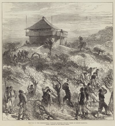 La guerra en Herzegovina, soldados turcos talando árboles en el monte Karaula de Sir John Charles Robinson