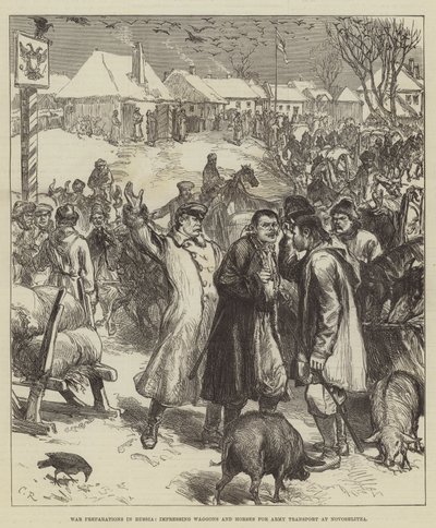 Preparativos de guerra en Rusia, requisando carros y caballos para el transporte del ejército en Novoselitza de Sir John Charles Robinson