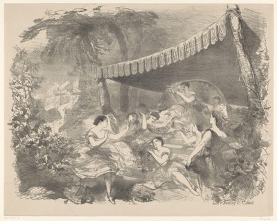Escena de ballet con ninfas Anuncios de ballets y obras de teatro representadas en el Amsterdam City Theatre (título de la serie) de Charles Rochussen