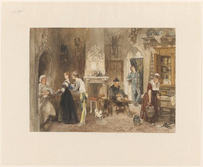 Sirvientes de un castillo unidos en una antesala de Charles Rochussen