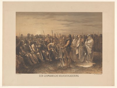 Asamblea Germánica Asamblea del Pueblo Germánico (título sobre el objeto) Serie de veinticuatro placas de historia nacional, para la escuela y el hogar (título de la serie) de Charles Rochussen