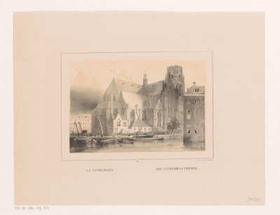 Vista de la Grote o Sint-Laurenskerk en Rotterdam La catedral / La iglesia de la catedral (título sobre el objeto) Vues et monuments de la ville de Rotterdam / Vistas y monumentos de la ciudad de Rotterdam (título de la serie) de Charles Rochussen