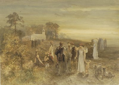 Los monjes se dirigen a una iglesia, vigilados por un grupo de germanos de Charles Rochussen