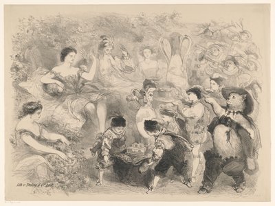 Escena de la obra El gato con botas Anuncios de ballets y obras de teatro representadas en el Amsterdam City Theatre (título de la serie) de Charles Rochussen