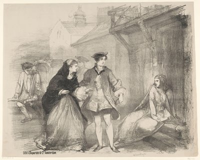 Escena de la obra The Cardlayer Anuncio Entradas para ballets y obras de teatro en el Amsterdam City Theatre (título de la serie) de Charles Rochussen