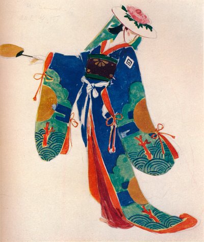 Diseño de vestuario para una dama del coro, en El Mikado de Charles S Ricketts