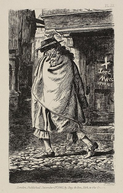 Una figura con capa pasando por la calle (en la época de la peste en Londres) de Charles Samuel Keene