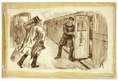 Hombre que coge un tren de Charles Samuel Keene