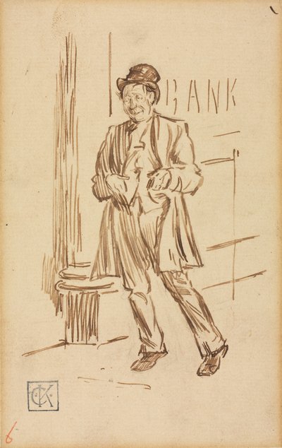 Estudio de un hombre borracho pasando por un banco de Charles Samuel Keene