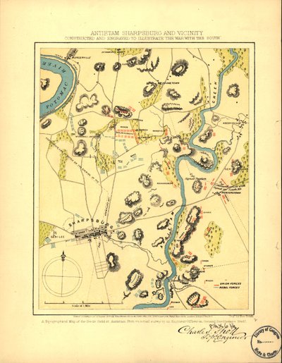 Antietam Sharpsburg y alrededores. Construido y grabado para ilustrar "La guerra con el Sur" LOC 99447381 de Charles Sholl