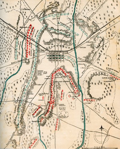 Mapa de la Batalla de Gettysburg, Pensilvania, 1-3 de Julio de 1863 de Charles Sholl