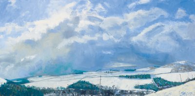 Nubes reuniéndose sobre las colinas, 2016 (óleo sobre lienzo) de Charles Simpson