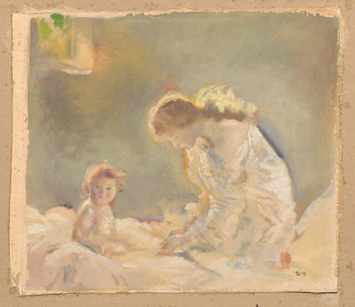 Adoración infantil, c.1926 (óleo sobre papel sobre grafito) de Charles Sims