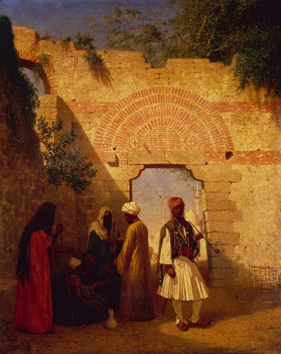 Árabes frente a una puerta, Damasco, Siria de Charles Theodore  Frere