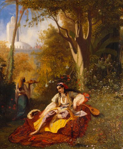 Una mujer argelina y su sirviente en un jardín, 1844 de Charles Theodore Frere