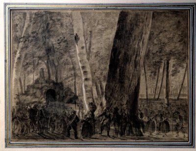 Revolución Francesa: El cuerpo de Jean-Paul Marat (1743-1793) enterrado en el jardín de los Cordeliers. Dibujo de Charles Thevenin (1764-1838) 1793 de Charles Thevenin