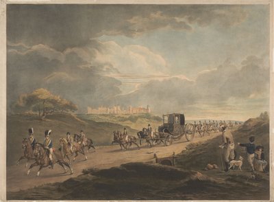 Su Majestad, en su carruaje de viaje, regresando a la ciudad desde Windsor de Charles Turner