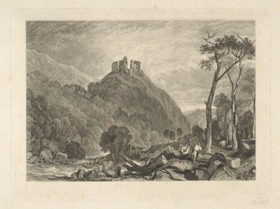 Castillo de Okehampton, en el río Okehampton de Charles Turner