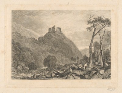 Castillo de Okehampton, en el río Okement de Charles Turner