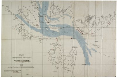 Boceto que muestra las defensas y canales del Puerto de Charleston, junio de 1864 de Charles V. Bartelle