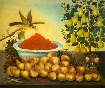 Naturaleza muerta: Fruta, pájaro y árbol de pera enano, 1856 de Charles V. Bond