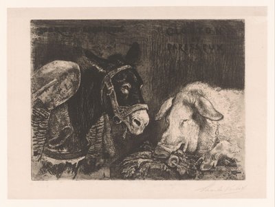 Ezel en zwijn Sobrio y trabajador, Glotón y perezoso (título sobre objeto) de Charles Verlat