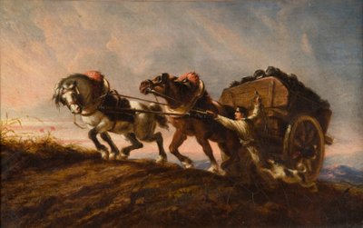 Caballos esforzándose con una carga, 1864 de Charles Verlat