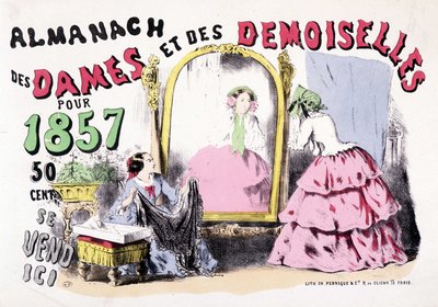 Cartel publicitario para el Almanaque de Damas y Damas para 1857 (niñas frente a un gabinete de hielo), 50 centavos de Charles Vernier
