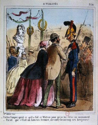 Caricatura burlándose de la erección de una estatua conmemorativa de Watteau, c.1870 de Charles Vernier