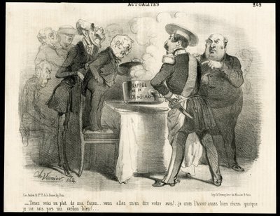 Ilustración de Charles Vernier en Le Charivari, circa 1851-11 - Recordatorio de la ley del 31 de mayo de 1850 - Elecciones, Presidente de la República, Tamaño, Ley, Derechos de voto - Thiers Adolphe, Napoleón III, Dupin Andre-Marie de Charles Vernier