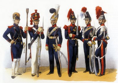 Uniformes del ejército francés: Guardia Nacional (Artillería y Caballería) siglo XVIII-XIX, grabado de Charles Vernier (1831-1887) de Charles Vernier