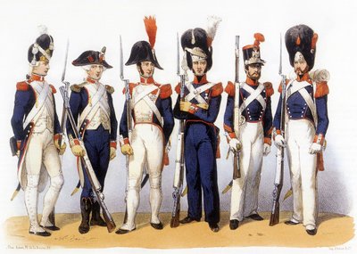 Uniformes del ejército francés, Guardia Nacional (Infantería) Siglo XVIII-XIX, grabado de Charles Vernier (1831-1887) de Charles Vernier