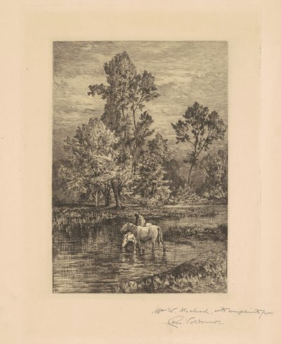 Paisaje con caballos bebiendo de Charles Volkmar