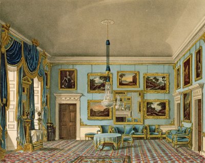 La sala de terciopelo azul en la Casa de Buckingham, grabado por Daniel Havell de Charles Wild